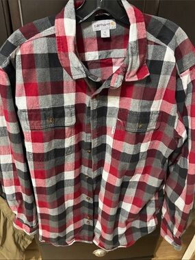 Carhartt Red, Black & White Plaid Button-Down Work Shirt